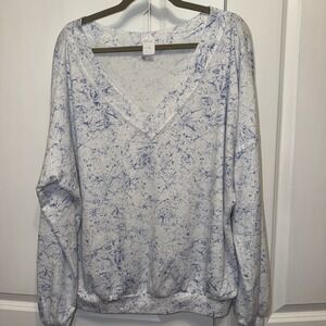 Pink Lilly Blue And White Splatter Pullover Top